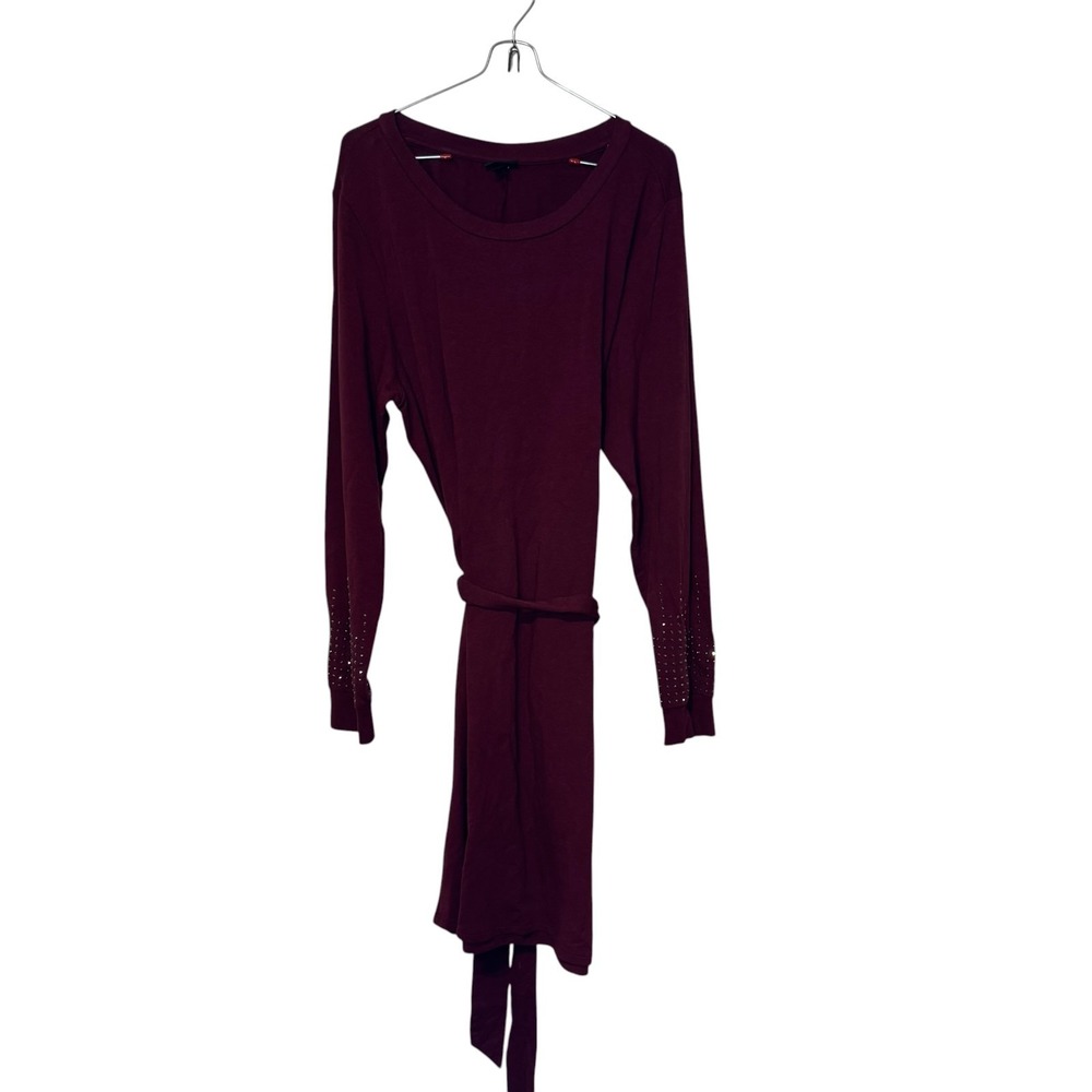 Torrid Womens Dress Belted Waist Embellished Long Sleeve Cozy Chic Burgundy Sz.1
